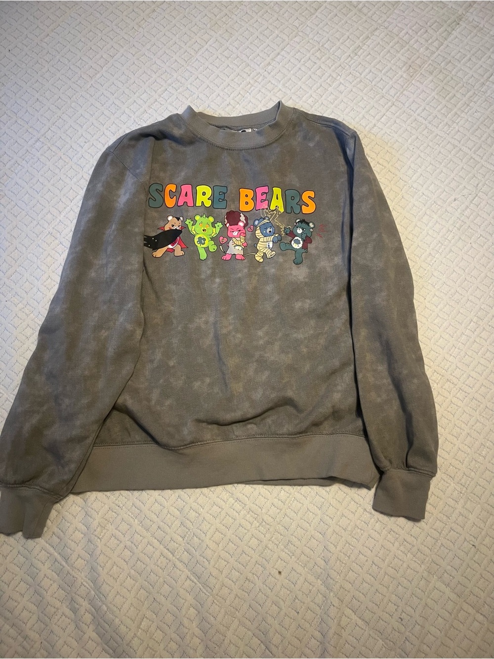 Scare Bears Care Bears Graphic Crewneck Sweatshirt Acid Wash Grey Size Medium